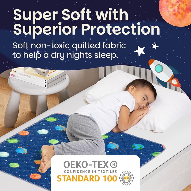 Lynmark ® 2x Potty Training Mattress Protector Pee Pad for Kids - Waterproof Toddler Bed Wetting Mat for Toilet Training - Non-Slip Washable Bedwetting Topper Absorbs Up to 2000ml- 35" x 33", Astronaut - Image 4